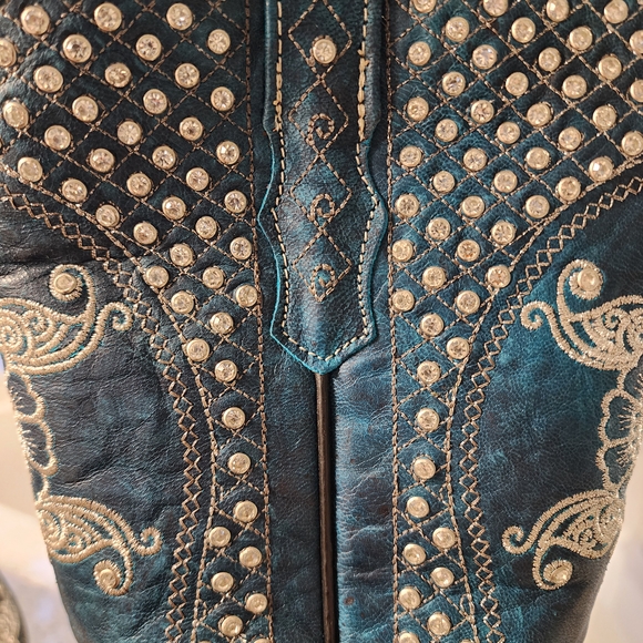 Golden Guns Texas Country Studded Teal Cowboy Boots - Picture 6 of 8
